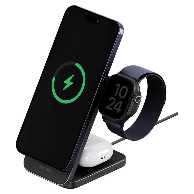 Беспроводное зарядное устройство EnergEA MagTrio 2 Qi2.2 3в1 Темно-серый