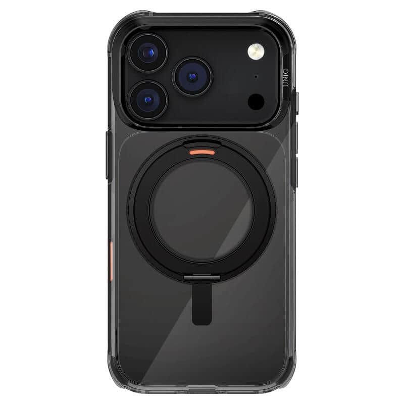 Пластиковый прозрачный чехол Uniq Hybrid Swivix c поворотным кольцом MagSafe для iPhone 17 Pro Черный
